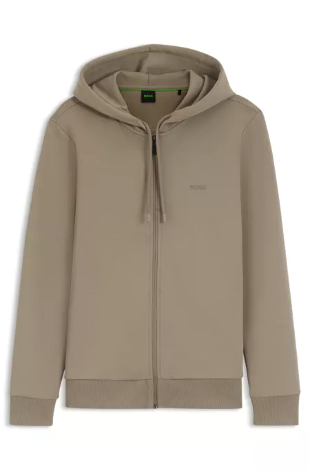 Zip-up hoodie in stretch cotton with logo detail