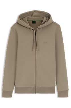 Zip-up hoodie in stretch cotton with logo detail