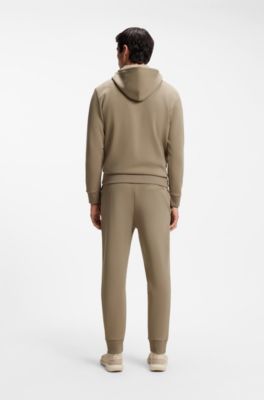 Zip-up hoodie in stretch cotton with logo detail, Light Brown