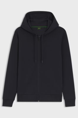 Zip-up hoodie in stretch cotton with logo detail, Dark Blue