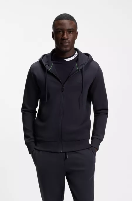 Zip-up hoodie in stretch cotton with logo detail