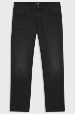 Jeans relaxed fit in denim elasticizzato nero, Grigio scuro