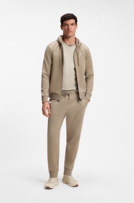 Stretch-cotton tracksuit bottoms with logo detail, Light Brown