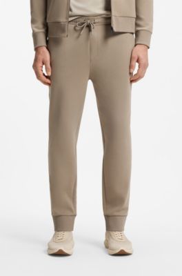Stretch-cotton tracksuit bottoms with logo detail, Light Brown
