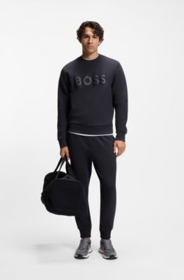 Stretch-cotton tracksuit bottoms with logo detail, Dark Blue