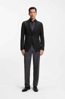 Slim-fit blazer van scheerwol en zijde, Zwart