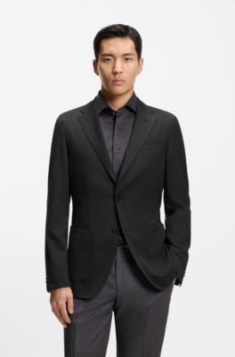 Slim fit blazer i ny uld og silke, Sort