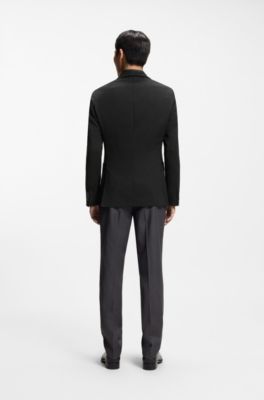 Slim-fit blazer van scheerwol en zijde, Zwart