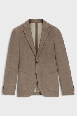 Slim-fit blazer in micro-patterned cotton, Beige
