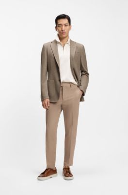 Slim-fit blazer in micro-patterned cotton, Beige