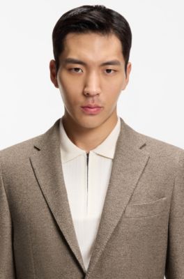 Slim-fit blazer in micro-patterned cotton, Beige