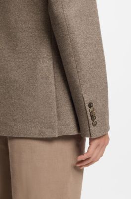 Slim-fit blazer in micro-patterned cotton, Beige