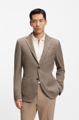 Slim-fit blazer in micro-patterned cotton, Beige