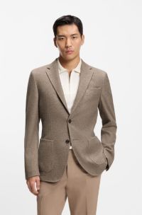 Slim-fit blazer van katoen met microdessin, Beige