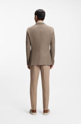 Slim-fit blazer in micro-patterned cotton, Beige