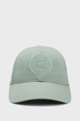 Cotton-twill cap with tennis-theme logo embroidery, Light Green