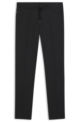 Slim-fit trousers in virgin wool and silk, Black