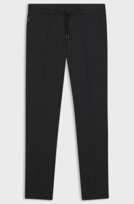 Slim-fit trousers in virgin wool and silk, Black