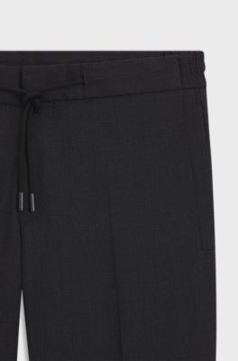 Slim-fit trousers in virgin wool and silk, Black