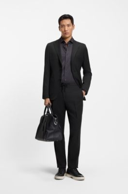 Pantaloni slim fit in lana vergine e seta, Nero