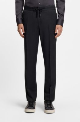 Pantaloni slim fit in lana vergine e seta, Nero