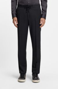 Slim-fit trousers in virgin wool and silk, Black