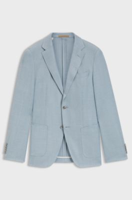 Slim-fit blazer in wool, silk and linen, Light Blue