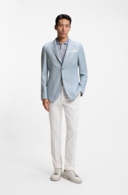 Slim-fit blazer in wool, silk and linen, Light Blue