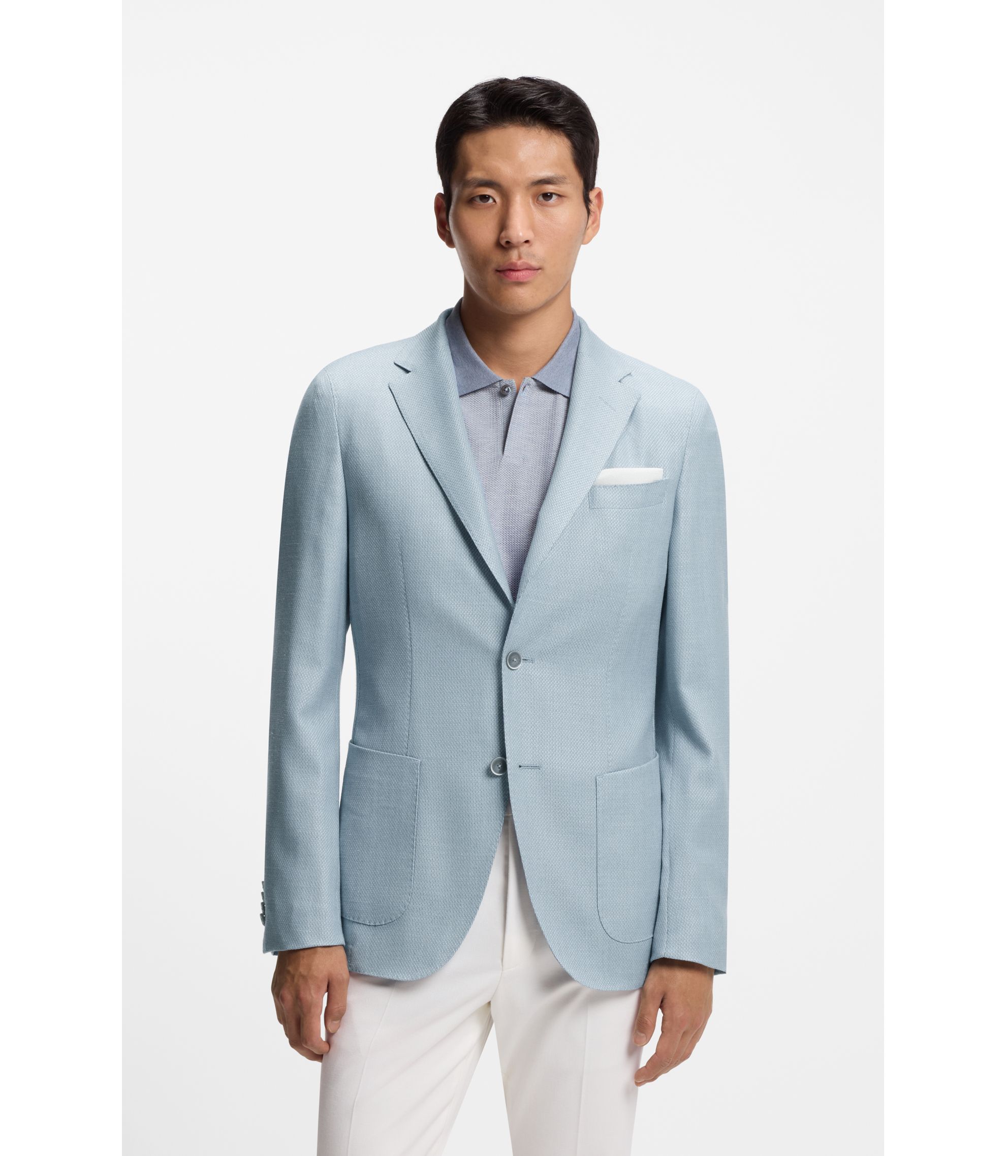 Slim-Fit Sakko aus Woll-Mix mit Seide und Leinen