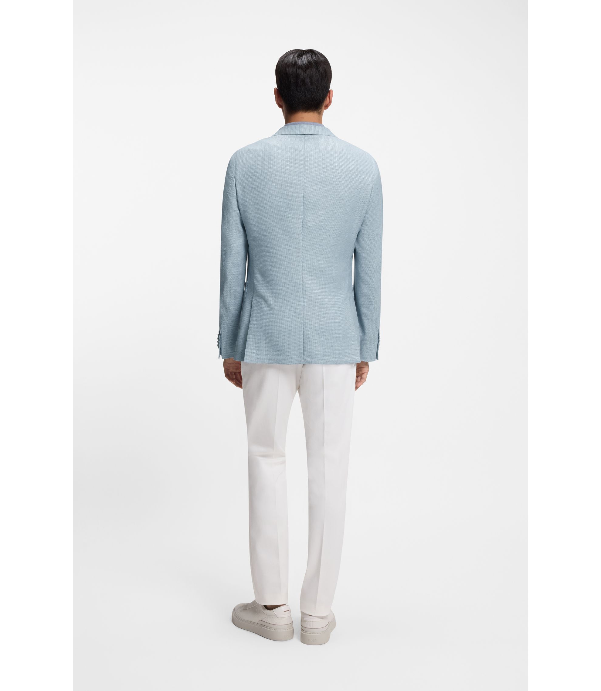 BOSS - Slim-fit blazer in wool, silk and linen - Light Blue