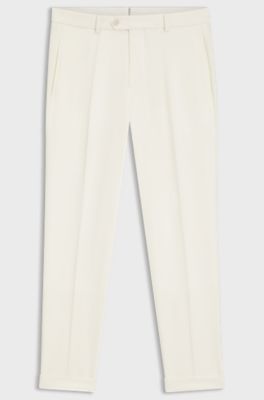 Tapered-fit trousers in virgin wool and cotton, Natural