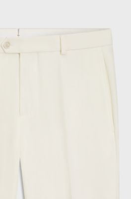 Tapered-fit trousers in virgin wool and cotton, Natural