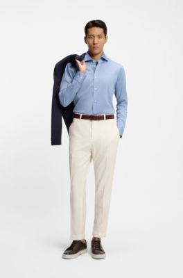 Tapered-fit trousers in virgin wool and cotton, Natural