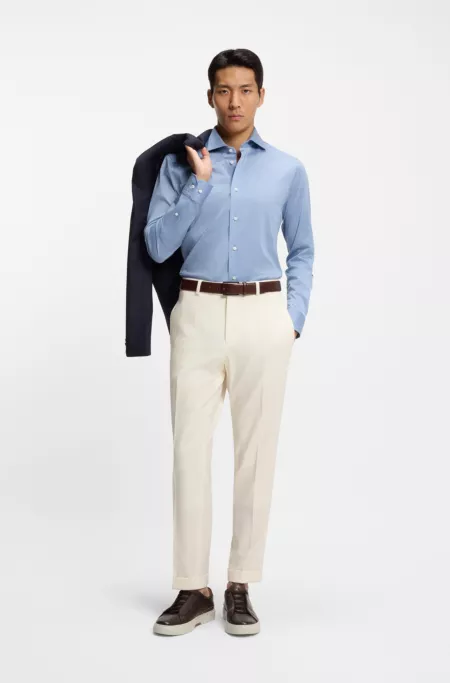 Tapered-fit trousers in virgin wool and cotton