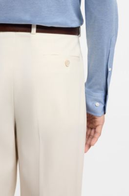 Tapered-fit trousers in virgin wool and cotton, Natural