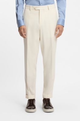 Tapered-fit trousers in virgin wool and cotton, Natural