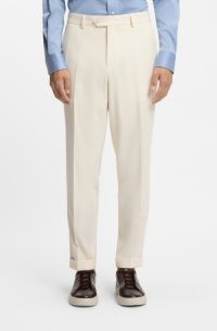 Tapered-fit trousers in virgin wool and cotton, White