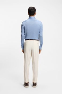 Tapered-fit trousers in virgin wool and cotton, Natural