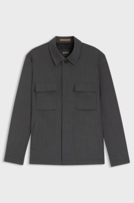 Relaxed-fit overshirt in water-repellent wool, Black