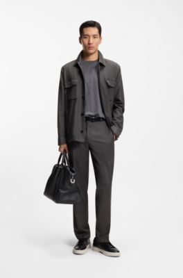 Relaxed-fit overshirt in water-repellent wool, Black