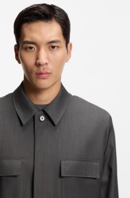 Relaxed-fit overshirt in water-repellent wool, Black