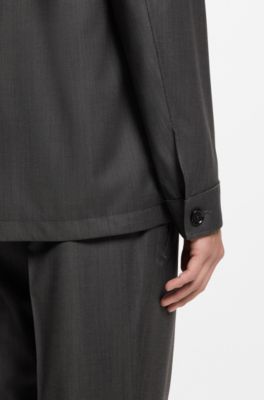 Relaxed-fit overshirt in water-repellent wool, Black