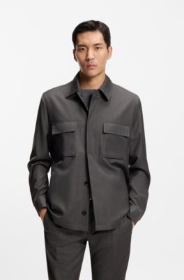 Relaxed-fit overshirt in water-repellent wool, Black
