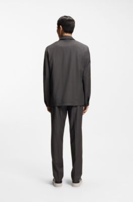 Relaxed-fit overshirt in water-repellent wool, Black