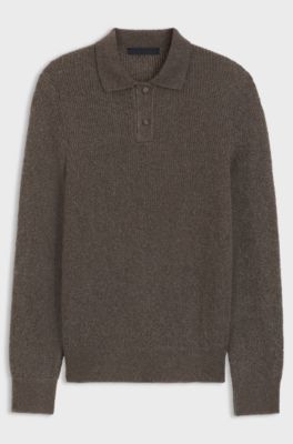 BECKHAM x BOSS polo-collar sweater with moulin&eacute; rib, Brown