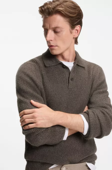 BECKHAM x BOSS polo-collar sweater with mouliné rib
