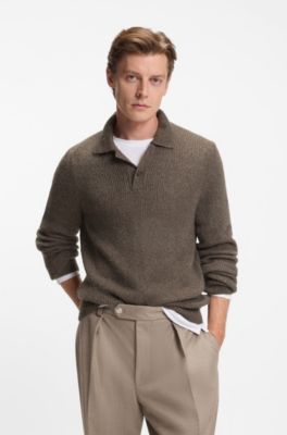 BECKHAM x BOSS polo-collar sweater with moulin&eacute; rib, Brown