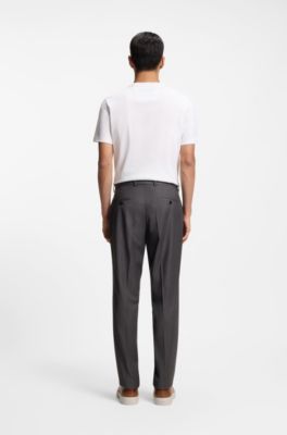 Pantaloni regular fit in lana vergine idrorepellente, Nero