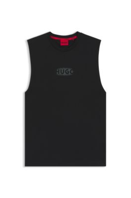 Logo-print tank top in cotton jersey, Black