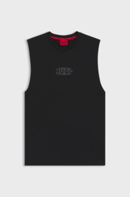 Camiseta sin mangas de punto de algod&oacute;n con logo estampado, Negro